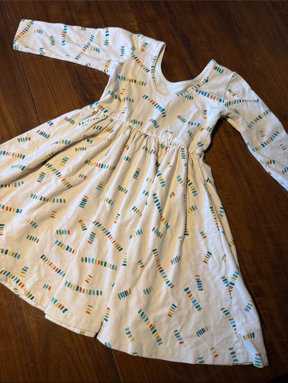 Girls' Cream Long-Sleeve Patterned Twirl Dress